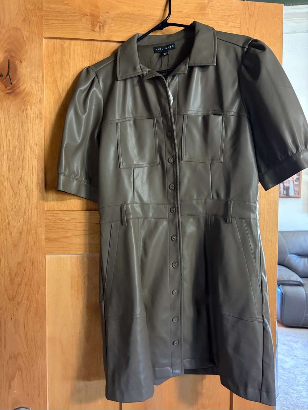 Faux Leather Button-Front Dress